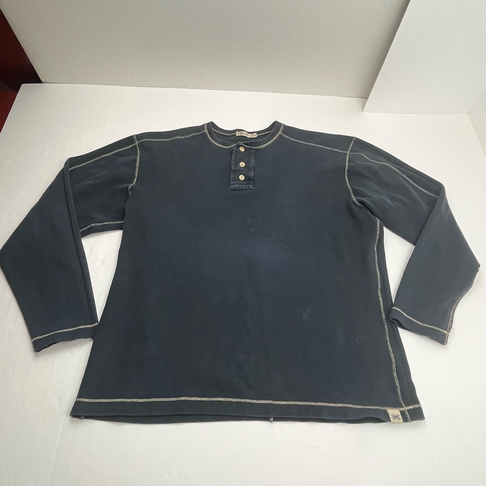 Agave Lux Marino Long Sleeve Henley Shirt Blue Mens Large Organic Cotton *FLAWED